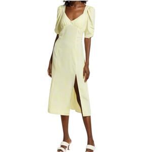 Open Edit V-Neck Midi Dress Puff Sleeve Yellow Size XXS